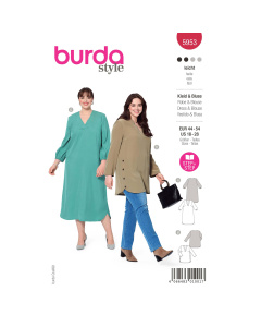 Burda naaipatroon 5953 rood - Blouse en Jurk maat 44-54 - STUK