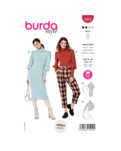 Burda naaipatroon 5972 rood - Gebreide Jurk en Coltrui met gerimpelde mouwen 34-44 - STUK