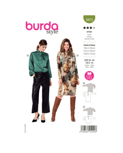 Burda naaipatroon 5973 groen - Jurk en Blouse met strikkraag maat 34-44 - STUK