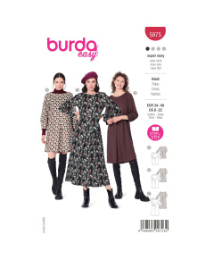 Burda naaipatroon 5975 rood - Jurk met ronde halslijn en mouwbanden maat 34-48 - STUK