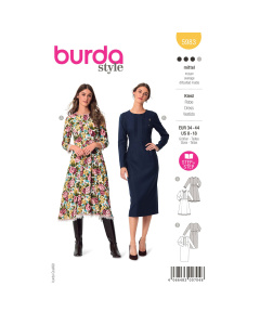 Burda naaipatroon 5983 geel - Jurk met tailleband en een brede en small rok maat 34-44 - STUK