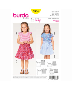 Burda patroon 9364 shirt & rok. Maat: 92-122 - STUK