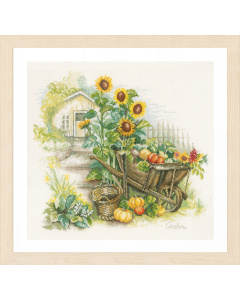 Lanarte PN-0007988 Borduurpakket telpatroon Kruiwagen en zonnebloemen ca. 43 x 37 cm - STUK