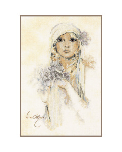 Lanarte PN-0008013 Borduurpakket telpatroon Dame met lila bloem ca. 20 x 30 cm - STUK