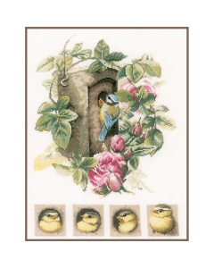 Lanarte PN0008031 Borduurpakket telpatroon Vogelhuisje met rozen ca. 29 x 35 cm - STUK