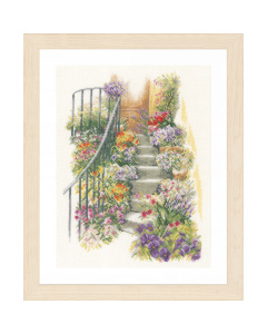 Lanarte PN-0169680 Borduurpakket telpatroon Trap met bloemen  ca. 27 x 37 cm - STUK