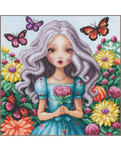 LanArte PN-0206839 Telpakket kit Meisje met dahlia's en vlinders ca. 29x29cm - STUK