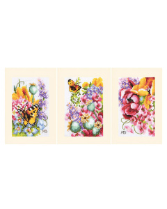 Lanarte PN-0224152 Wenskaart kit Kleurig bloemenboeket set van 3 ca.10,5x15cm - STUK