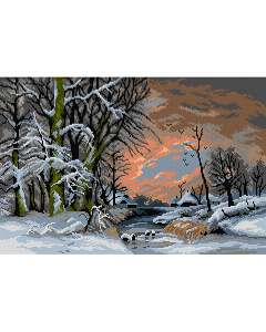 Orchidea 3429Q Stramien voorbedrukt Winterlandschap bij zonsondergang - STUK