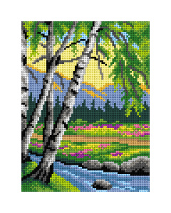 Orchidea 3506F Landschap met een rivier en berken 18x24cm - STUK