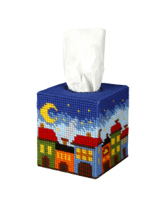 Orchidea 5103 Borduur telpakket kruissteek tissuebox cover Huizen 13x12cm - STUK