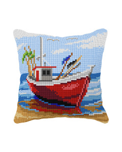 Orchidea 99058 Voorbedrukt borduur kussenpakket Vissersboot 40x40cm - STUK
