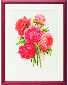 Pako 237.098 Borduurpakket telpatroon aïda Pioenrozen  43 x 35 cm - STUK