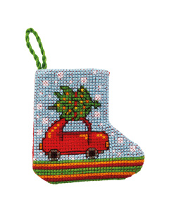 Permin 01-2243 Borduurpakket Kerst auto 7x7cm - STUK