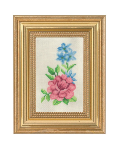 Permin 13-1136 Borduurpakket Rose & blauwe bloemen 9x14 cm - STUK