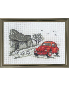 Permin 131391 Borduurpakket Rode auto 15x10cm - STUK