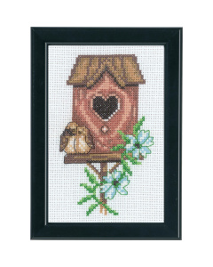 Permin 13-9423 Borduurpakket Vogelhuisje rose 9x14 cm - STUK