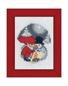 Permin 14-9284 Mini borduurpakket Sneeuwpop & Elf foto 6x8 cm - STUK