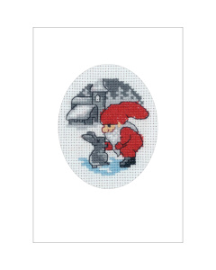 Permin 17-9283 Borduurpakket kerstkaart Konijn & Elf 9x13 cm - STUK