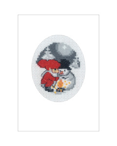 Permin 17-9284 Borduurpakket kerstkaart Sneeuwpop & Elf 9x13 cm - STUK