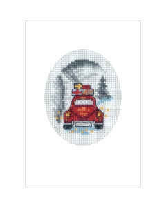 Permin 17-9288 Borduurpakket kerstkaart Rode auto 9x13 cm - STUK
