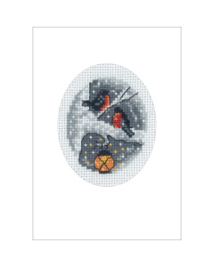 Permin 17-9289 Borduurpakket kerstkaart Vogels in boom 9x13 cm - STUK
