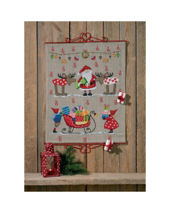 Permin 34-0216 Borduurpakket adventskalender slee 48x60 cm - STUK