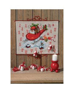 Permin 34-0217 Borduurpakket adventskalender Kerstman helikopter 50x38 cm - STUK