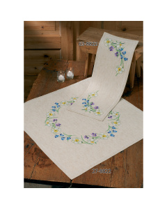 Permin 63-8822 Borduurpakket tafelloper Lente bloemen 67x67 cm - STUK