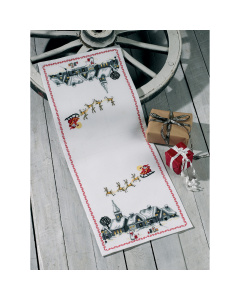 Permin 68-9245 Borduurpakket tafelloper Kerstman slee 34x87 cm - STUK