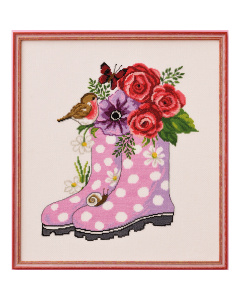 Permin 90-2114 Borduurpakket Laarzen met bloemen 35x39cm - STUK