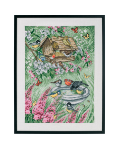 Permin 90-9394 Borduurpakket Vogels in Tuin 45x59 cm - STUK