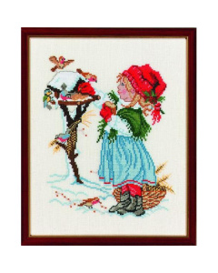 Permin 94-232 Borduurpakket Meisje met Vogelhuisje 24x30 cm - STUK