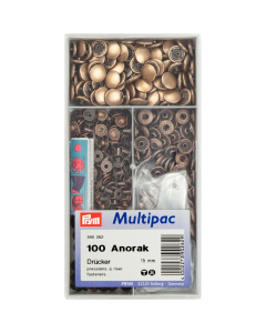 Prym 390262 Naaivrije drukknopen ANORAK MS 15 mm oudmessing - Doos