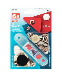 Prym 390306 Naaivrije drukknopen ANORAK MS kap gelakt 15 mm wit - Kaart