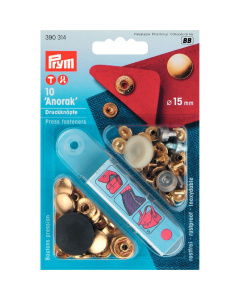 Prym 390314 Naaivrije drukknopen ANORAK MS 15 mm goudkleurig - Kaart