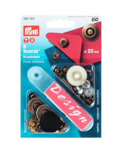 Prym 390355 Naaivrije drukknopen ANORAK MS Wiel 20 mm oudmessing - Kaart