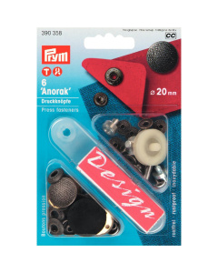 Prym 390358 Naaivrije drukknopen ANORAK MS Spirit 20 mm oudzilver - Kaart