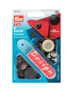 Prym 390513 Naaivrije drukknopen ANORAK MS Fusion 20 mm oudzilver - Kaart