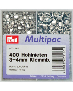 Prym 403160 Holle nieten voor materiaaldikte 3 - 4 mm MS zilverkleurig - Doos