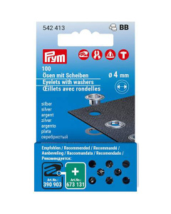 Prym 542413 Navul ringen met schijven Messing 4mm zilverkleurig 100st - Kaart